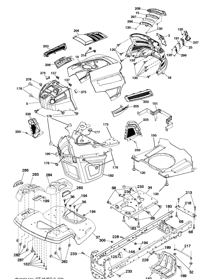Chassis / Frame Diagram and Parts List for (96043025300)(2017-10) Husqvarna Lawn Tractor