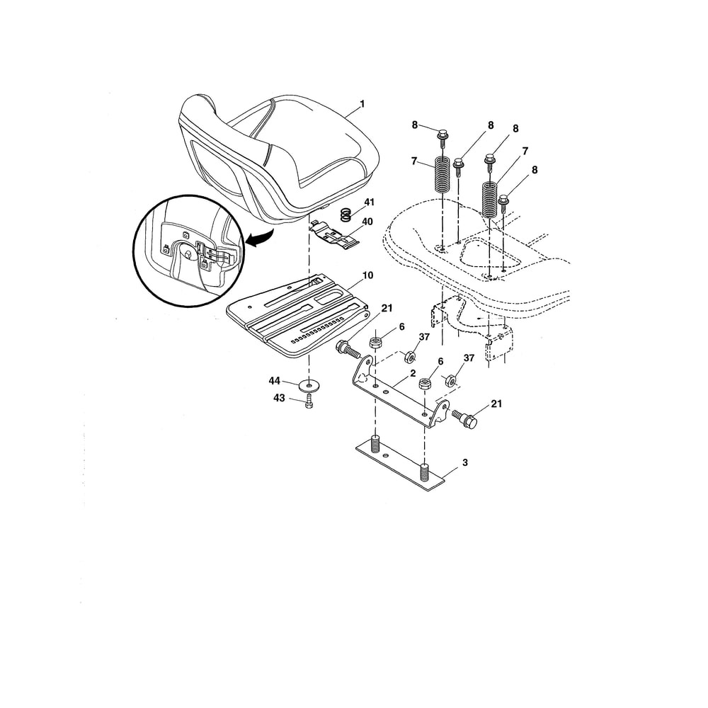 Seat Diagram and Parts List for  Husqvarna Lawn Tractor