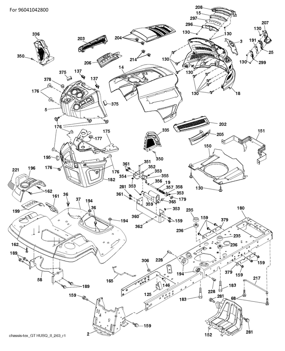 Chassis / Frame Diagram and Parts List for  Husqvarna Lawn Tractor