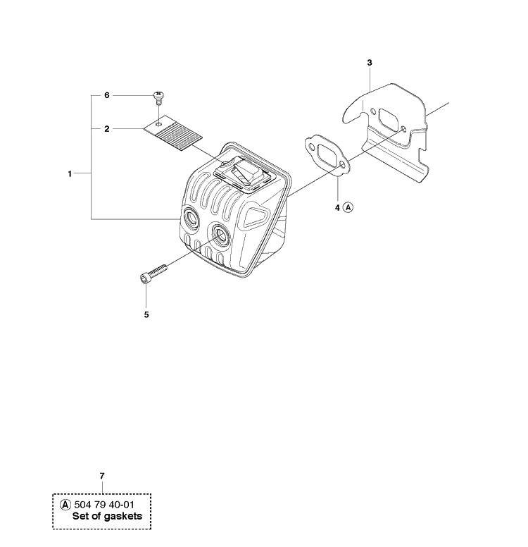 Muffler Diagram and Parts List for 20102300001-20111800000 Husqvarna Chainsaw