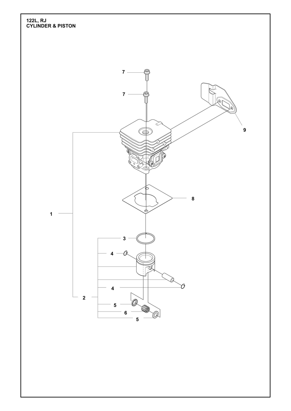 Cylinder Piston Diagram and Parts List for  Husqvarna Brush Cutter