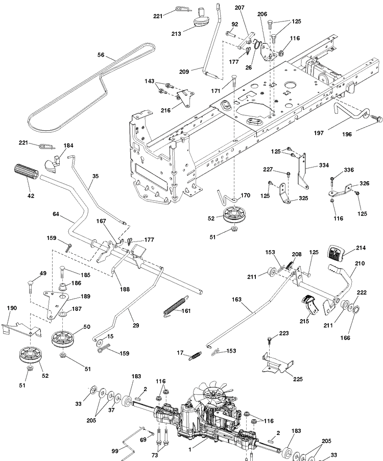 Drive Diagram and Parts List for (96043029700)(2018-08) Husqvarna Lawn Tractor