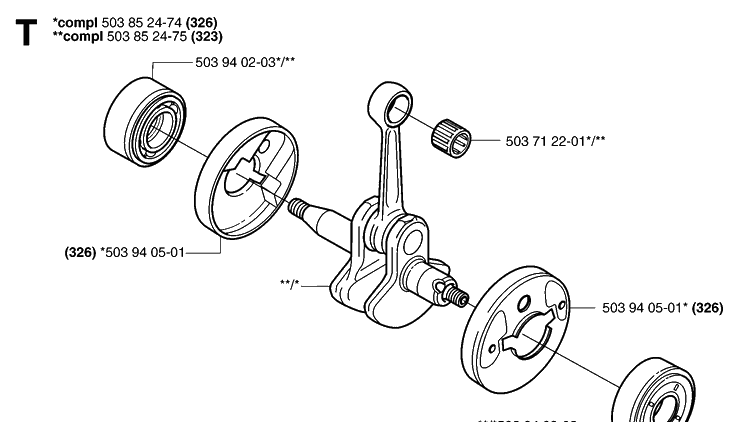 Crankshaft Diagram and Parts List for 20070100001-20091800000 Husqvarna Edger