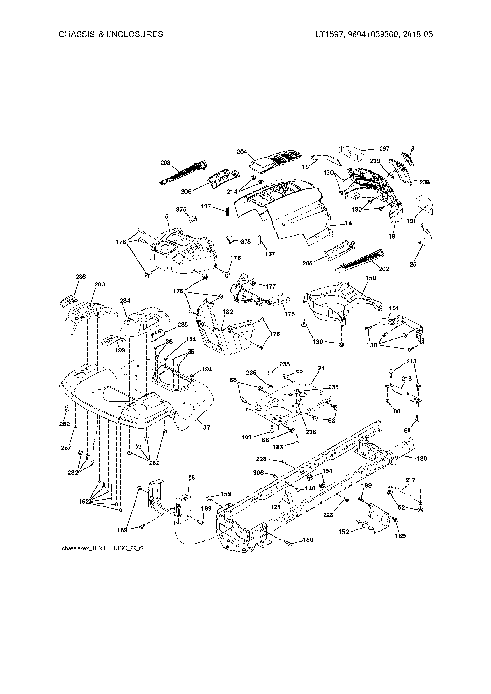 Chassis & enclosures Diagram and Parts List for  Husqvarna Lawn Tractor