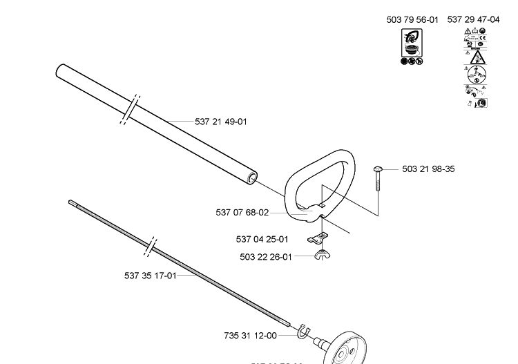 Shaft/Tube/Handle Diagram and Parts List for 2005-04 Husqvarna Trimmer