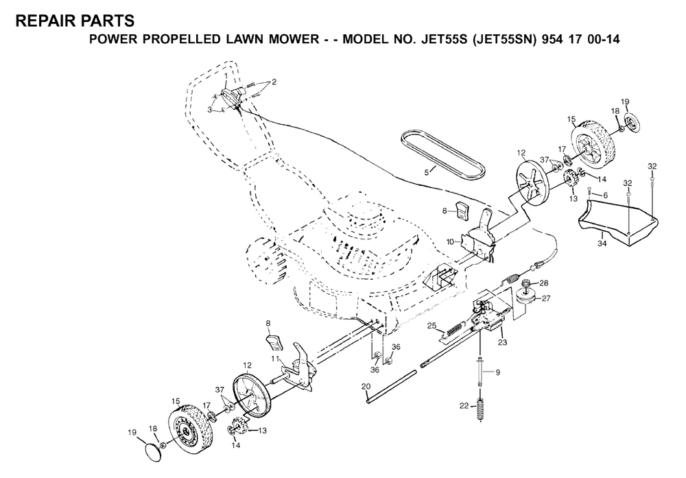 Drive Diagram and Parts List for JET55 (954170014-N)(2000-02) Husqvarna Lawn Mower