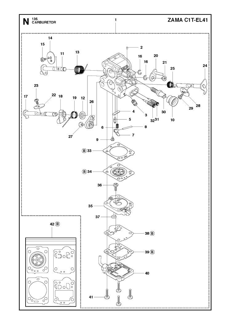 Carburetor Diagram and Parts List for  Husqvarna Chainsaw