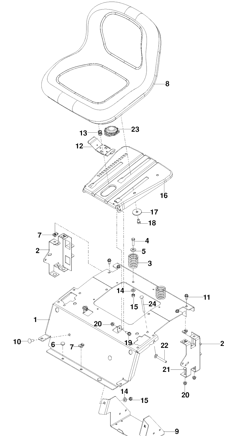 Seat Diagram and Parts List for (96521501)(2010-01) Husqvarna Lawn Mower
