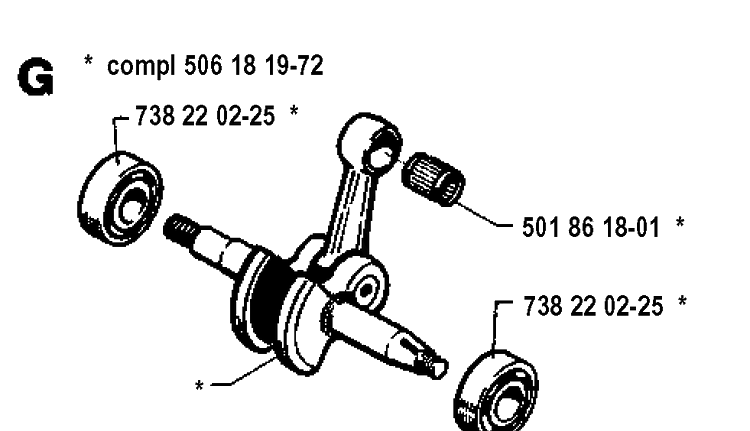 Crankshaft Diagram and Parts List for 19942300001-19960100000 Husqvarna Chainsaw
