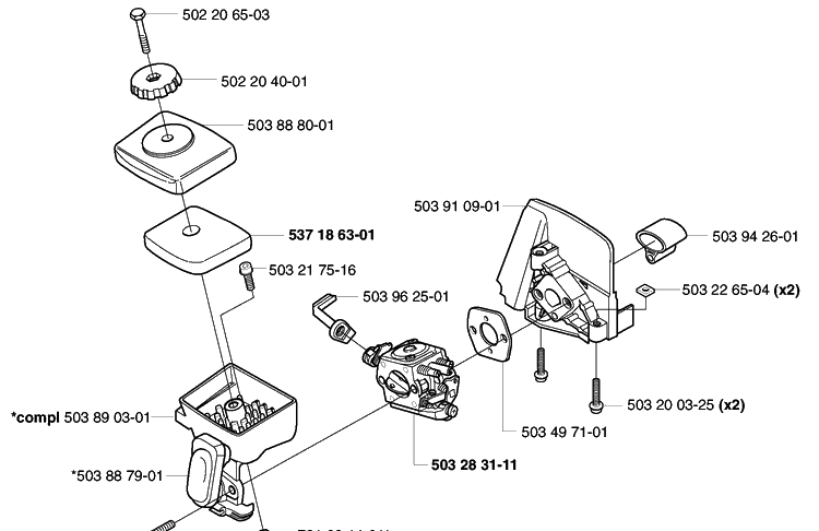 Air Filter/Carburetor Diagram and Parts List for 2002-01 Husqvarna Trimmer