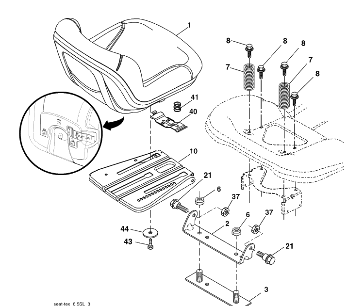 Seat Assembly Diagram and Parts List for (96043004900)(2008-03) Husqvarna Lawn Mower