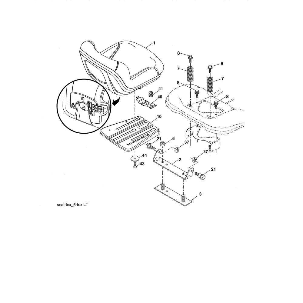 Seat Diagram and Parts List for  Husqvarna Lawn Tractor