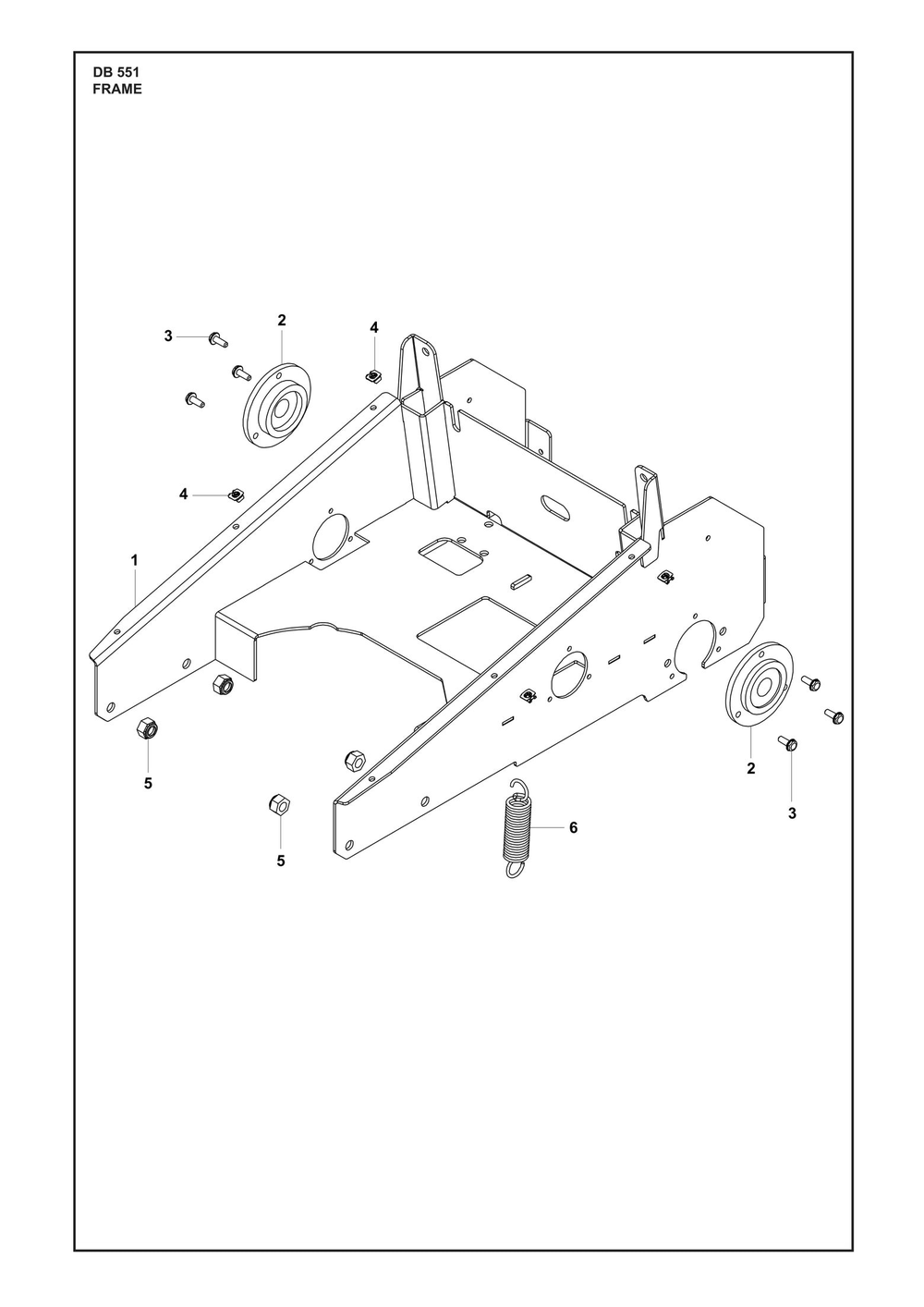 Frame Diagram and Parts List for DB551  Husqvarna Lawn Mower