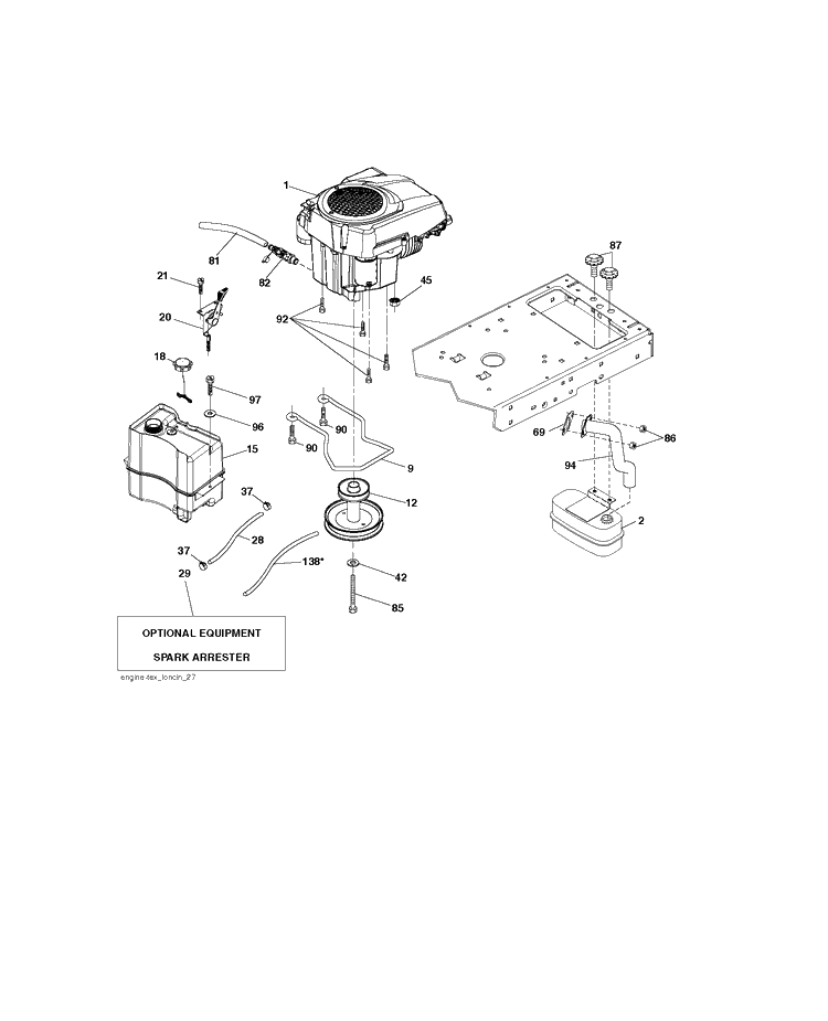 Engine Diagram and Parts List for (96048010200)(2021-7) Husqvarna Lawn Tractor