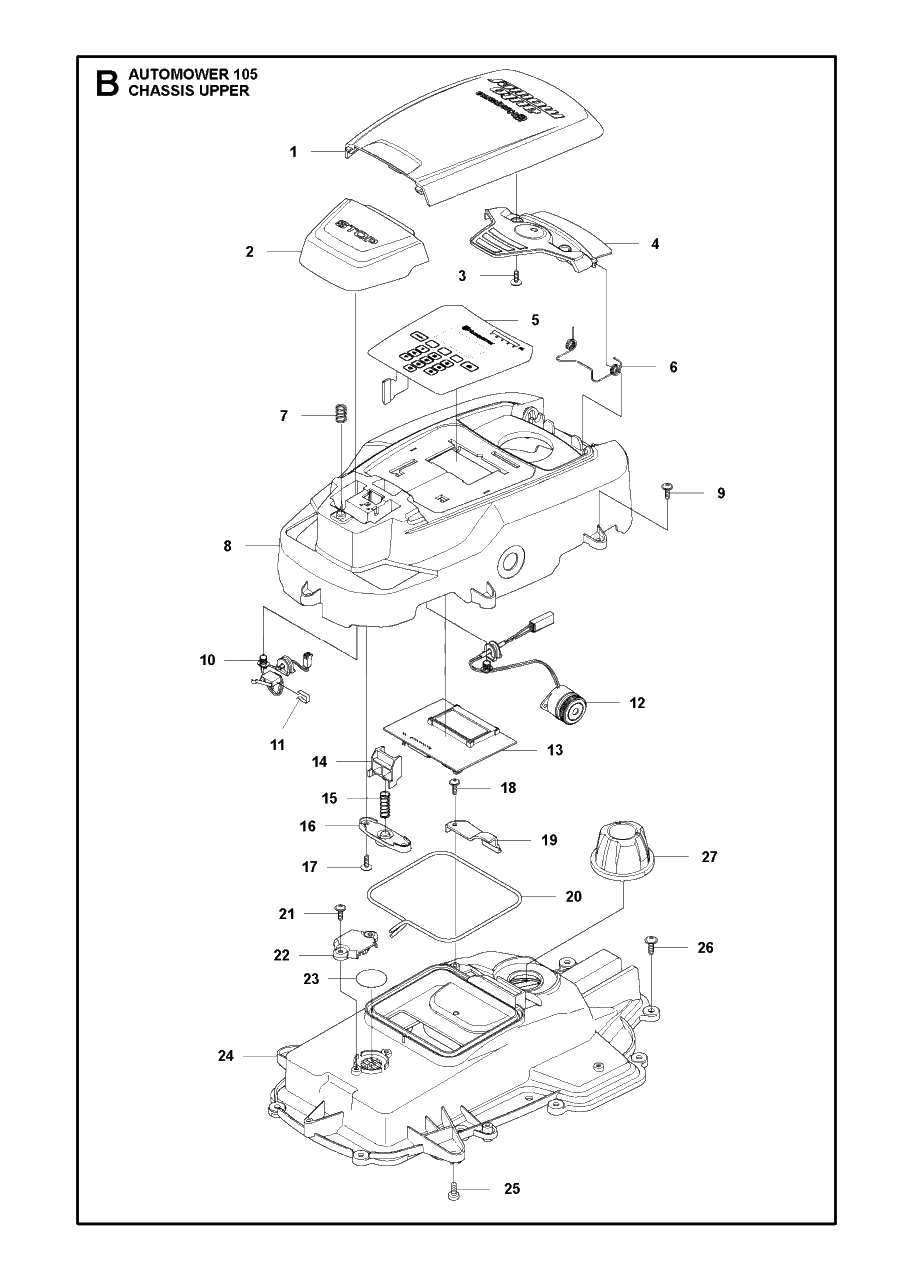 Chassis Upper Diagram and Parts List for 2017-01 Husqvarna Lawn Mower
