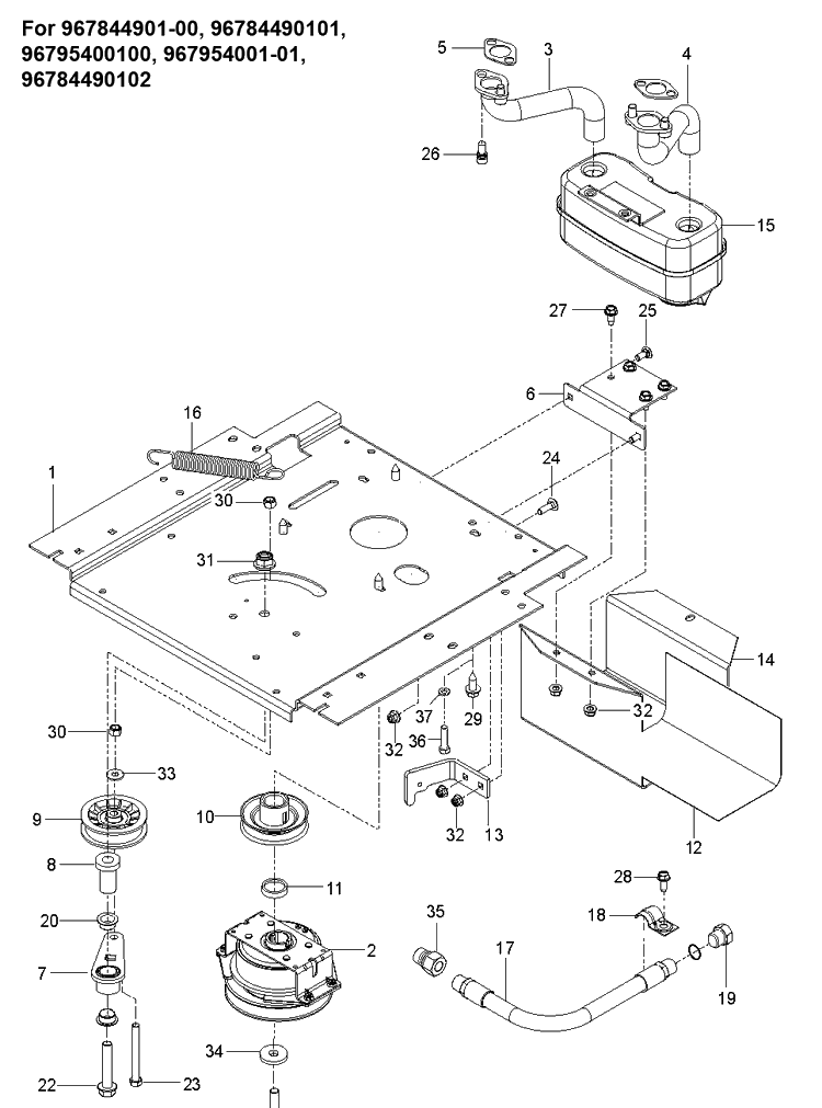 Engine Mounting, Guards And Muffler Diagram and Parts List for  Husqvarna Lawn Mower