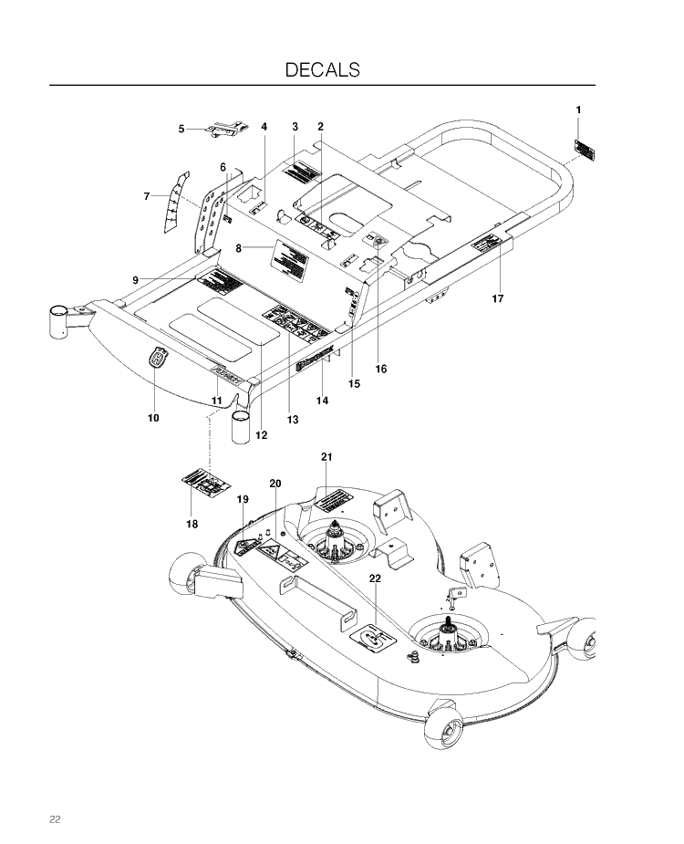 Decals Diagram and Parts List for (967009801)(2013-05) Husqvarna Lawn Mower