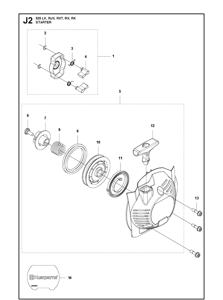 Starter Diagram and Parts List for 2013-03 Husqvarna Brush Cutter
