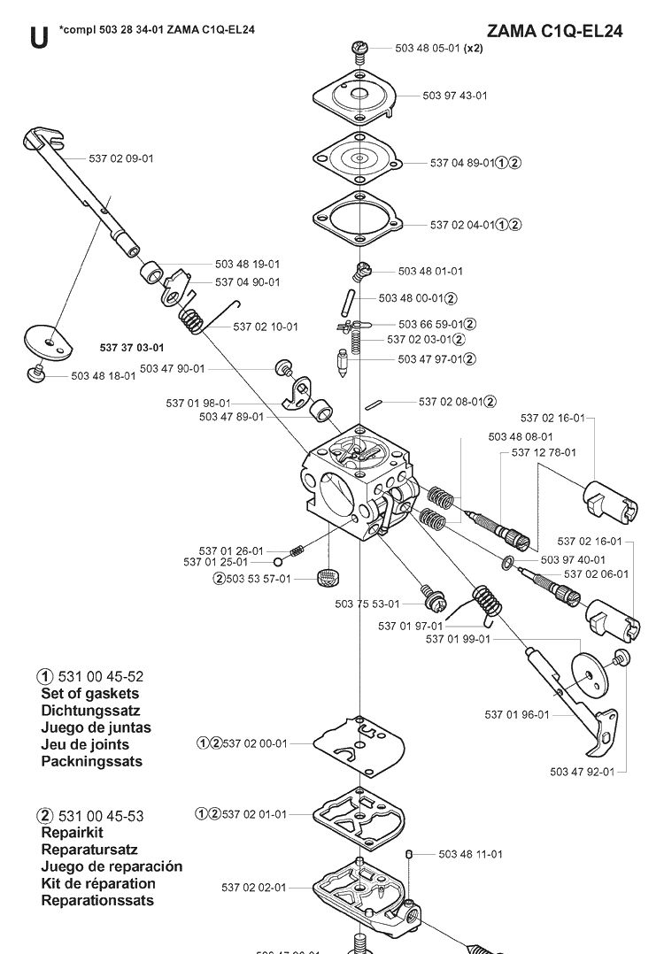 Carburetor Details Diagram and Parts List for 20051800001-20051800000 Husqvarna Edger