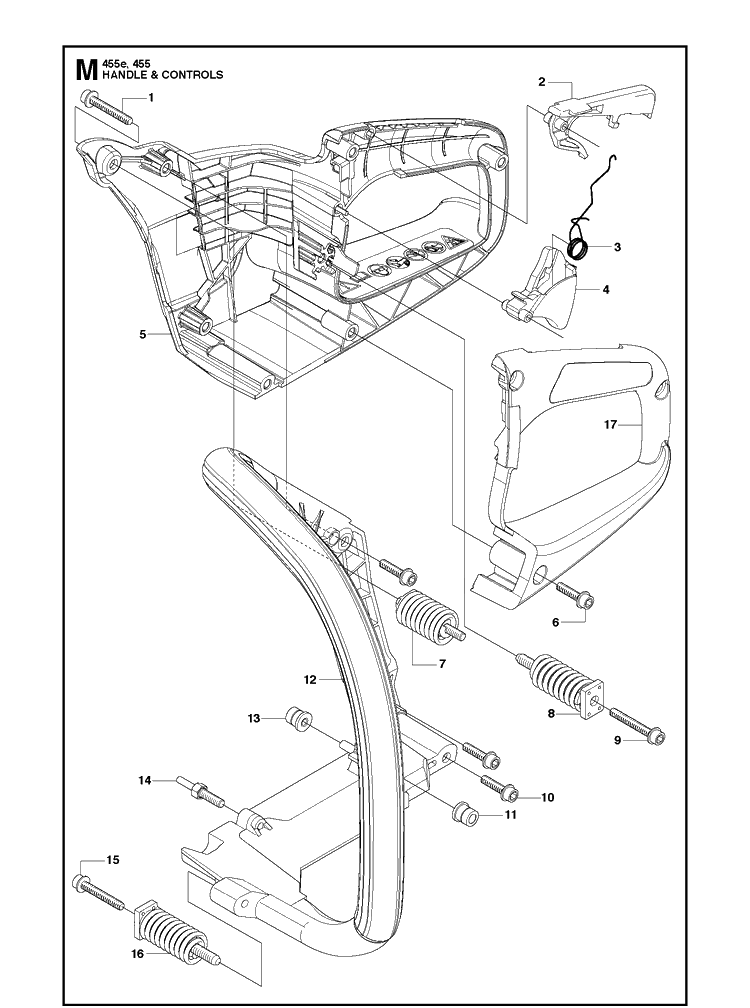Handle Controls Diagram and Parts List for 2013-01 Husqvarna Chainsaw