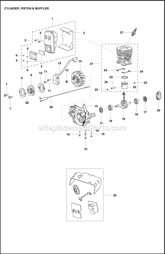 Cylinder Diagram and Parts List for  Husqvarna Trimmer