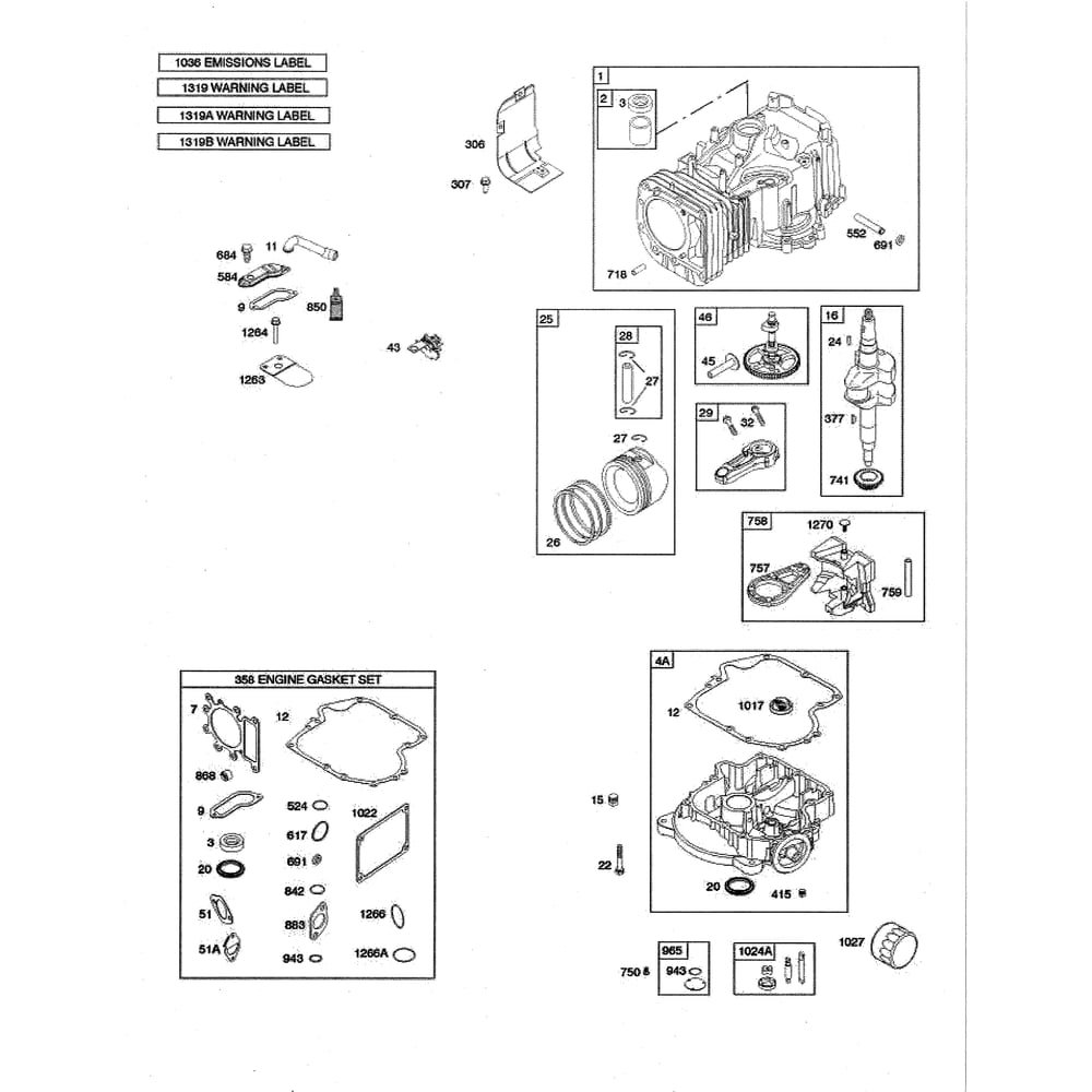 Engine >> Cylinder/Sump/Crankshaft Diagram and Parts List for  Husqvarna Lawn Tractor