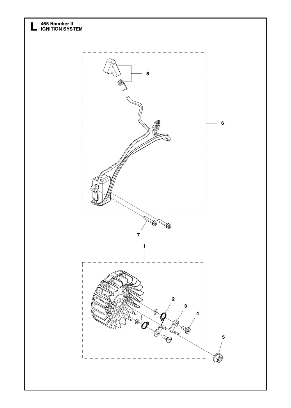 Ignition System Diagram and Parts List for  Husqvarna Chainsaw