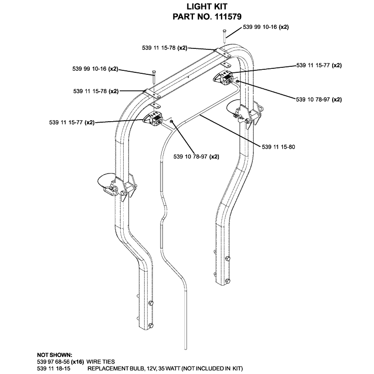 Accessories Light Kit Diagram and Parts List for IZ5225TXPKOA (968999307)(2005-12) Husqvarna Lawn Mower