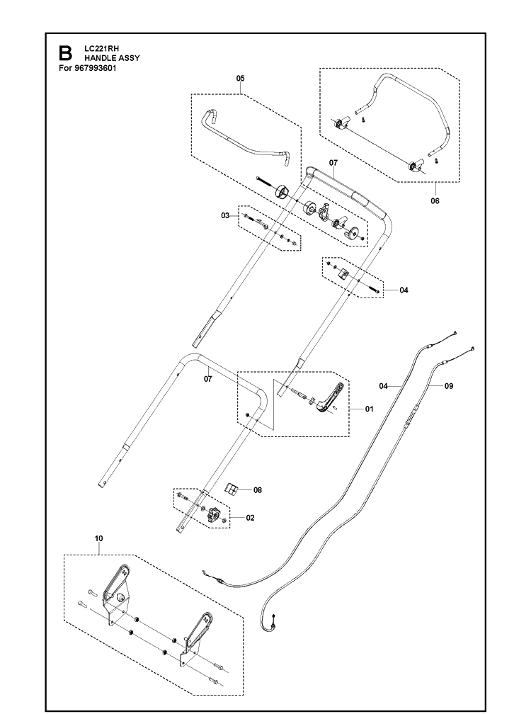 Handle Diagram and Parts List for  Husqvarna Lawn Mower
