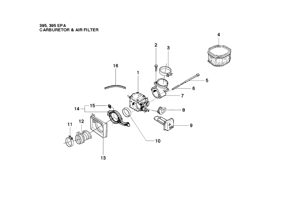 Carburetor And Air Filter Diagram and Parts List for (EPA)(20102200001 - 20163899999) Husqvarna Chainsaw