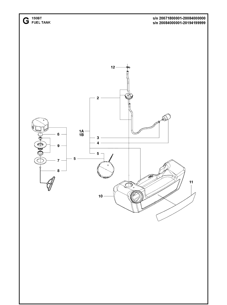 Fuel Tank Diagram and Parts List for  Husqvarna Leaf Blower / Vacuum