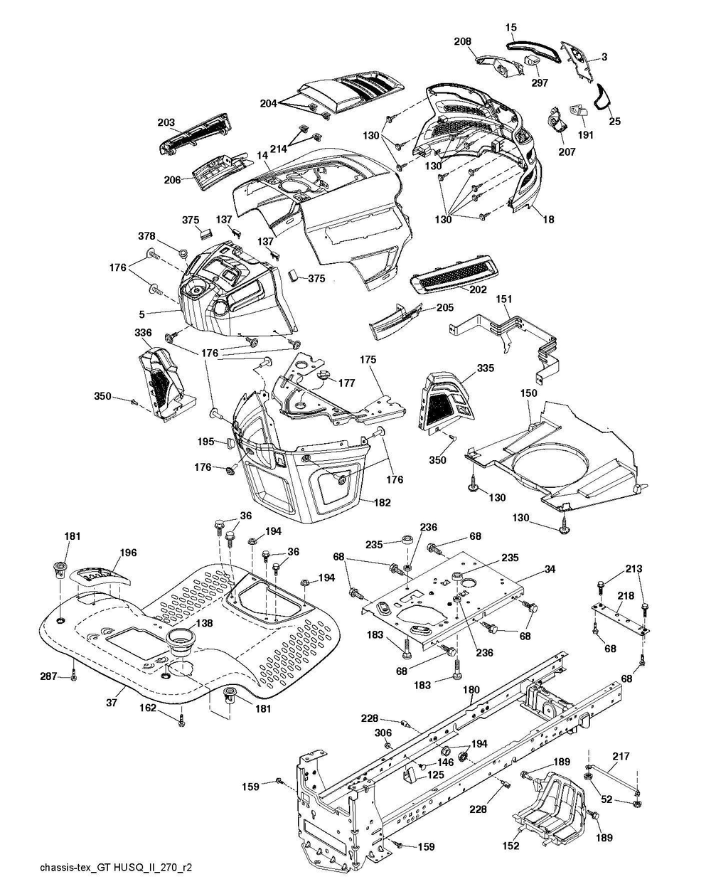 Chassis And Enclosures Diagram and Parts List for  Husqvarna Lawn Tractor