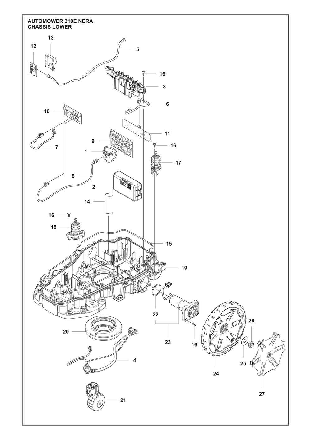 Chassis Lower Diagram and Parts List for  Husqvarna Lawn Mower