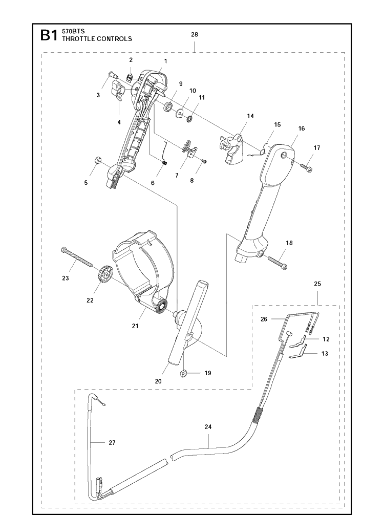 Throttle Controls Diagram and Parts List for 20111800001-Current Husqvarna Leaf Blower / Vacuum