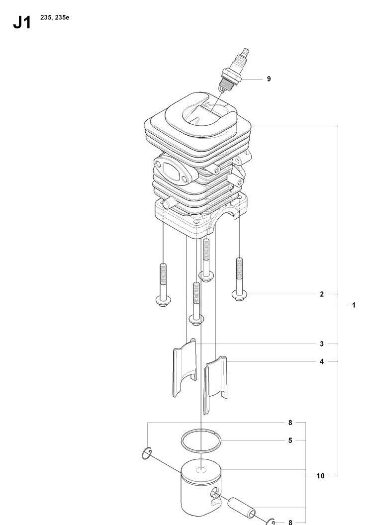 Cylinder Piston Diagram and Parts List for 20080100001-20091400000 Husqvarna Chainsaw