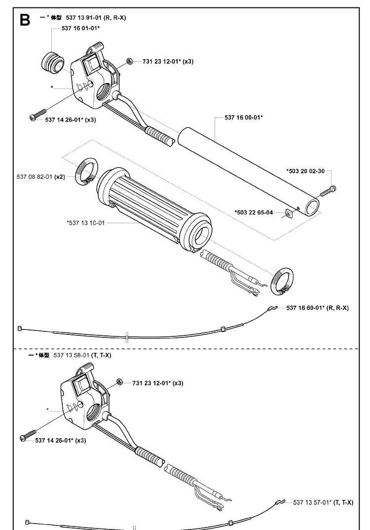Throttle Controls Diagram and Parts List for 20010500001-Current Husqvarna Edger