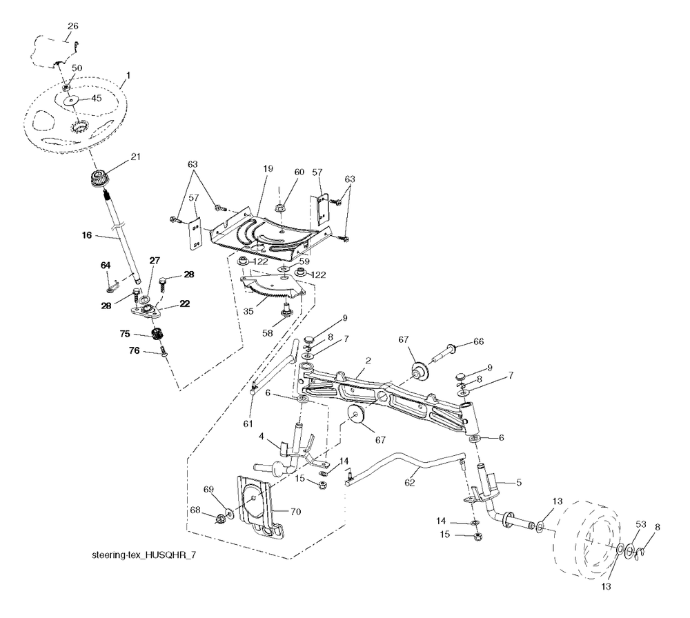Steering Diagram and Parts List for (917243820)(2017-12) Husqvarna Lawn Tractor