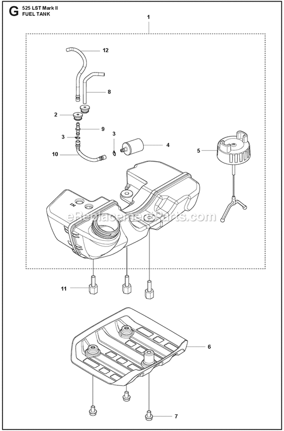 Fuel Tank Diagram and Parts List for  Husqvarna Trimmer