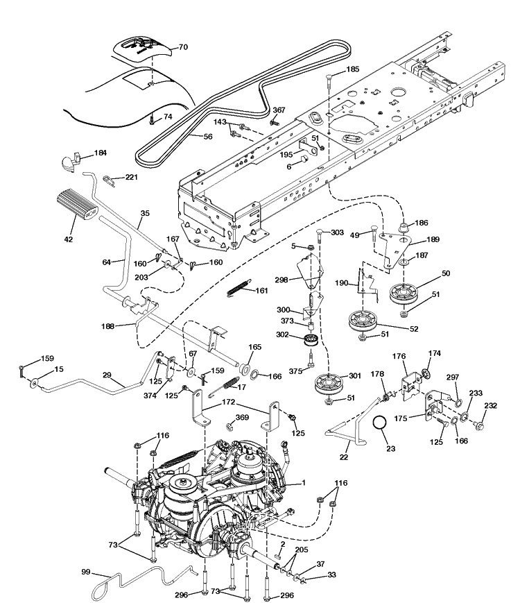 Drive Diagram and Parts List for (96043014201)(2012-12) Husqvarna Lawn Tractor