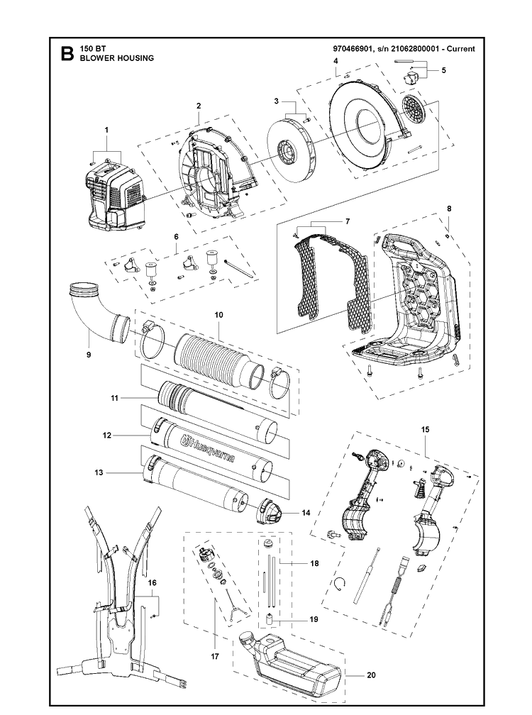 Blower Housing Diagram and Parts List for 2022 Husqvarna Leaf Blower / Vacuum