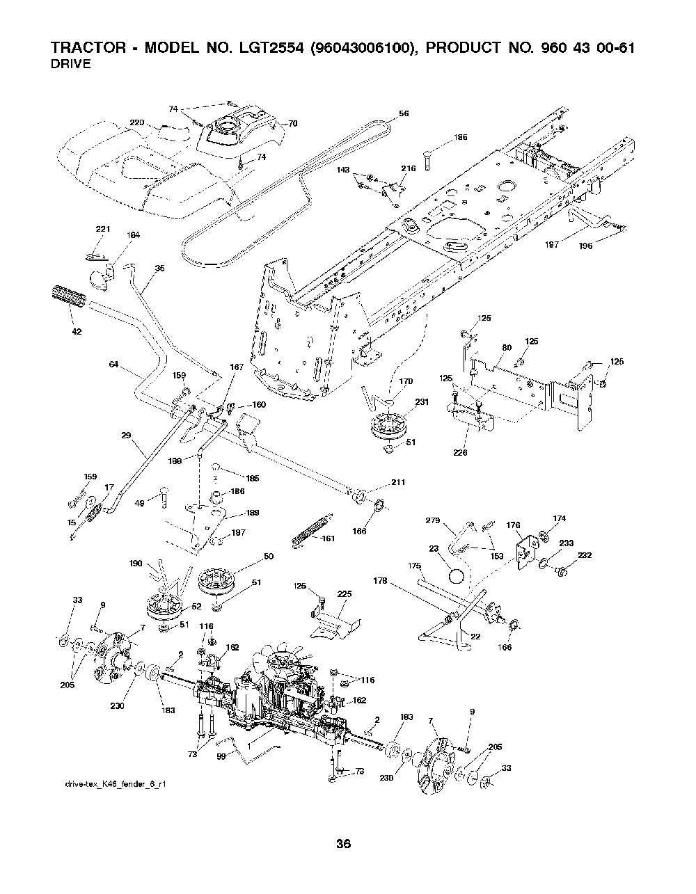 Drive Diagram and Parts List for 2008-12 Husqvarna Lawn Tractor