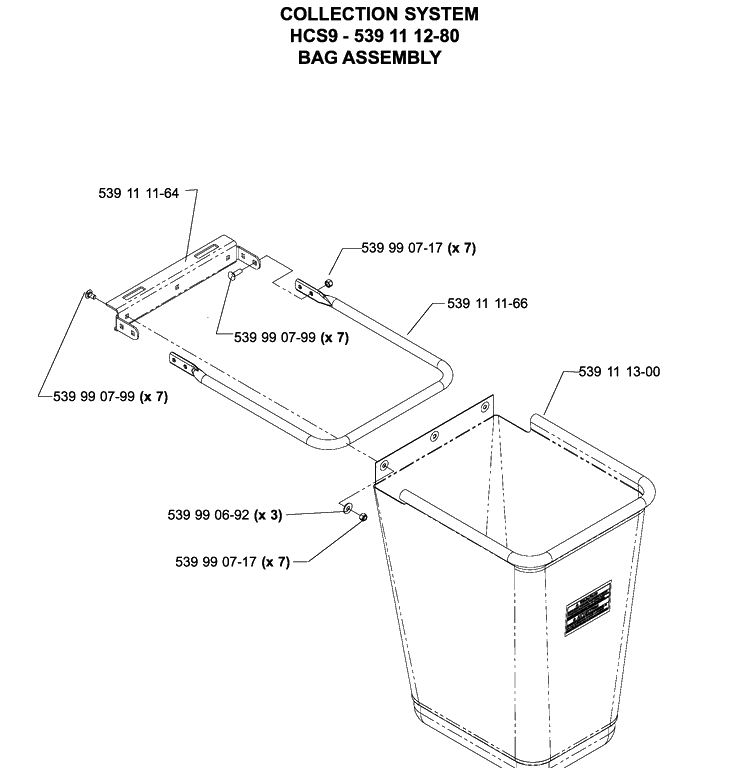 Accessories Hcs9 Collection System Bag Diagram and Parts List for IZ5225TXPKOA (968999307)(2005-12) Husqvarna Lawn Mower