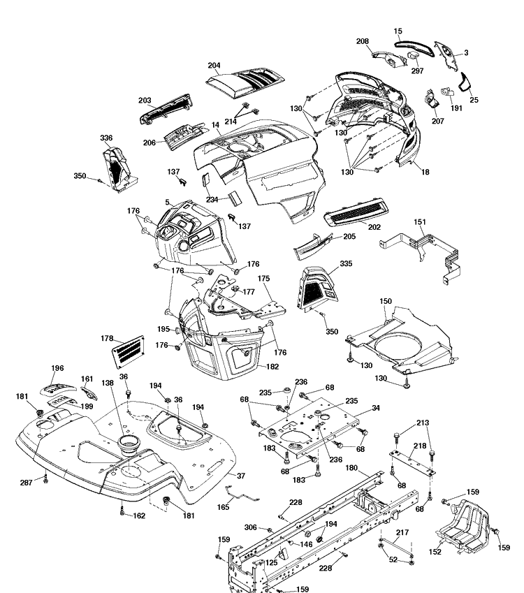 Chassis / Frame Diagram and Parts List for (96043016200)(2012-09) Husqvarna Lawn Tractor