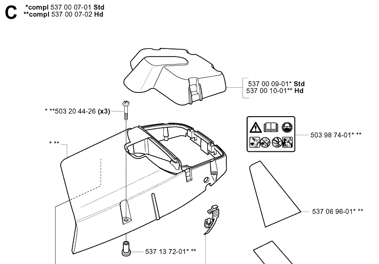 Cover Diagram and Parts List for 20051000001-20064000000 Husqvarna Chainsaw