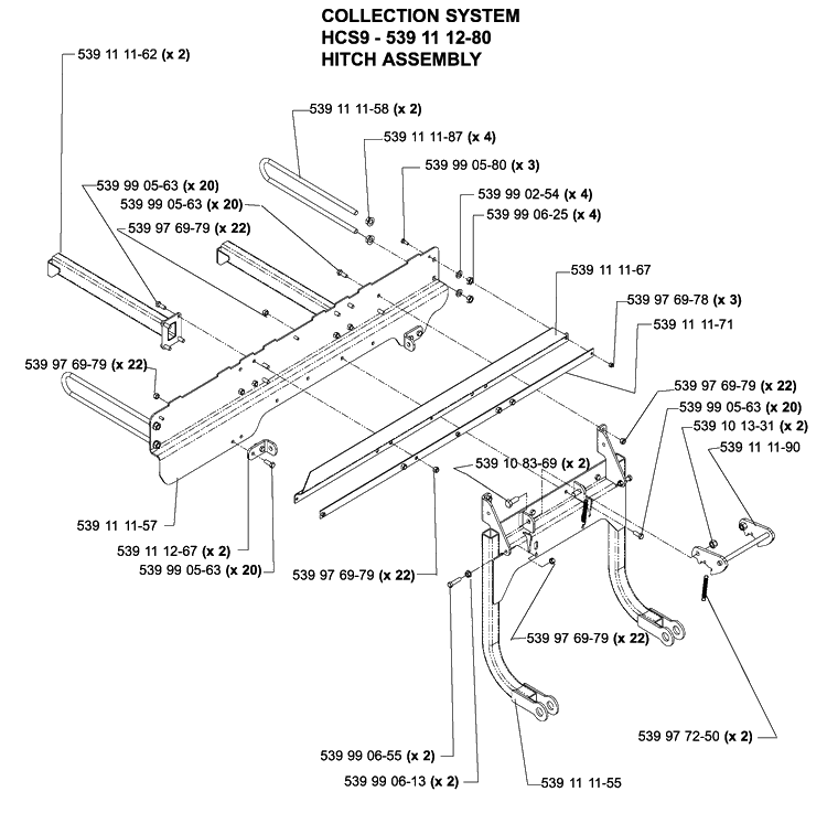 Accessories Hcs9 Collection System Hitch Diagram and Parts List for IZ5225TXPKOA (968999307)(2005-12) Husqvarna Lawn Mower