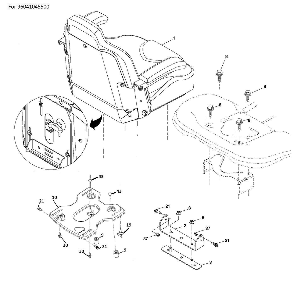 Seat Diagram and Parts List for  Husqvarna Lawn Tractor