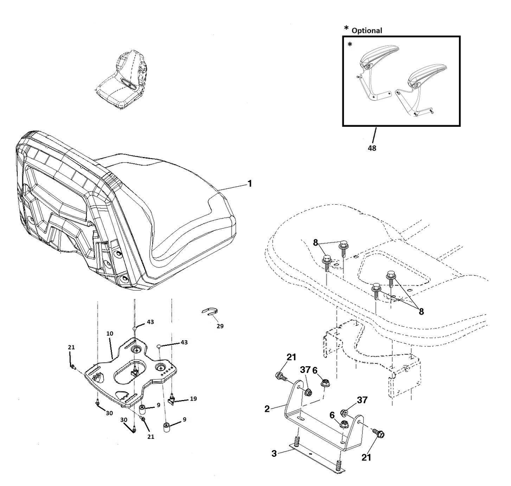 Seat Diagram and Parts List for  Husqvarna Lawn Tractor