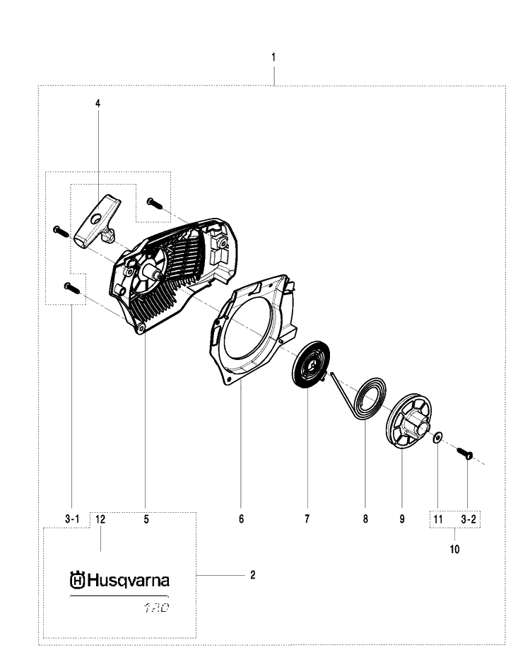 Starter Diagram and Parts List for  Husqvarna Chainsaw