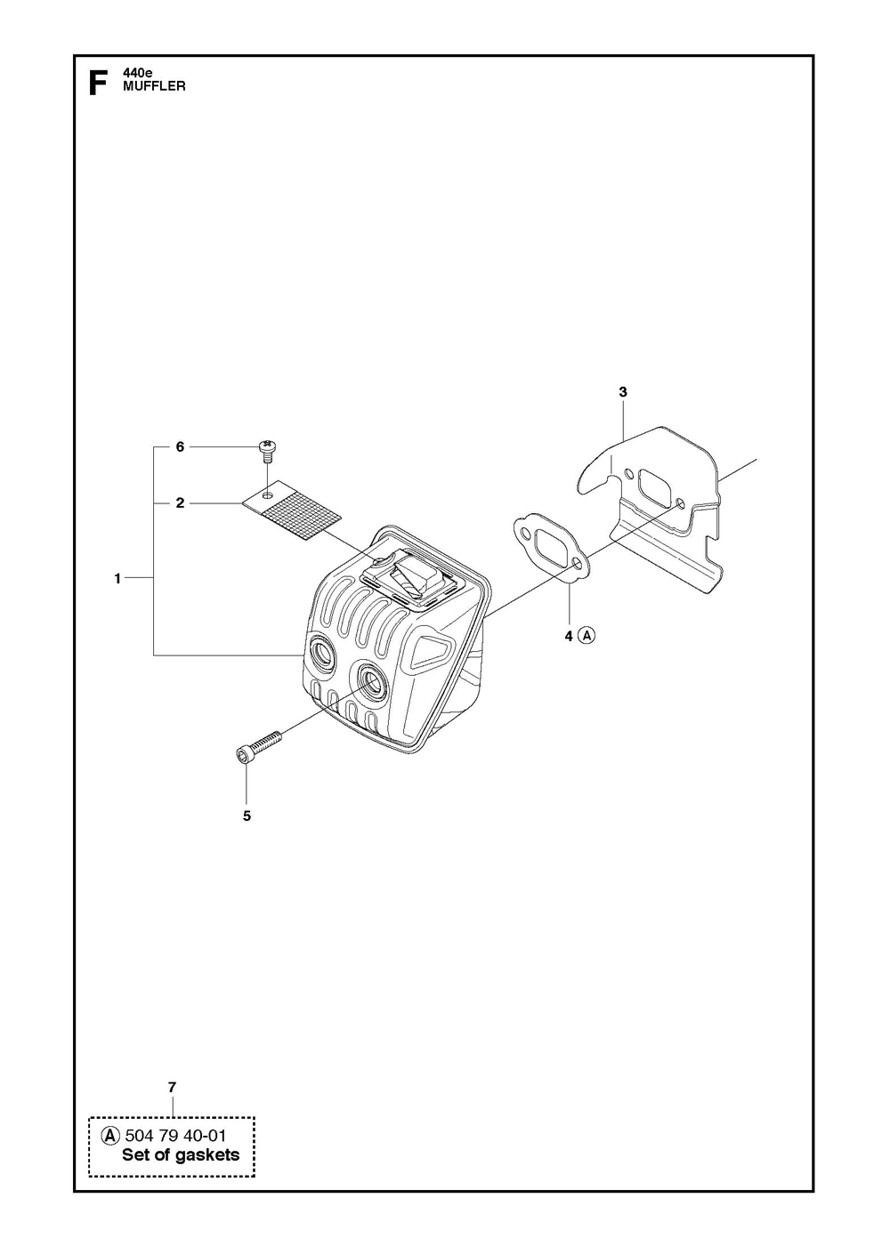 Muffler Diagram and Parts List for e-series Husqvarna Chainsaw
