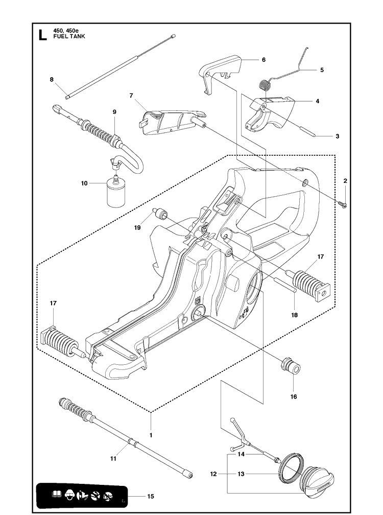 Fuel Tank Diagram and Parts List for 2011-07 Husqvarna Chainsaw